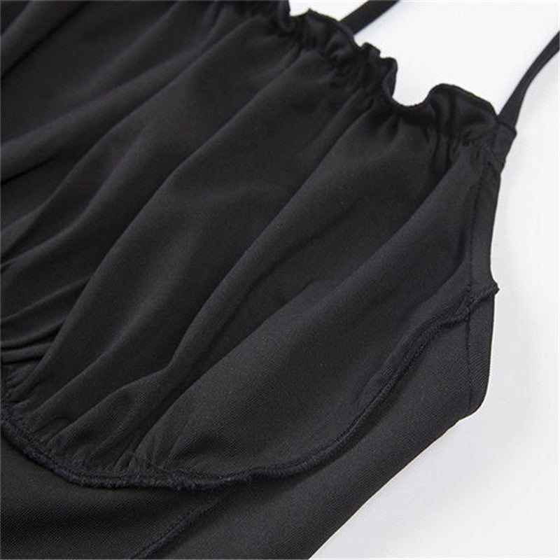 Cute Sexy Ruched Ruffle Crop Top Camisole Tank Spaghetti T-shirt Tee Shirt E-Girl Kawaii Korean Japanese Harajuku Retro Streetwear Fashion