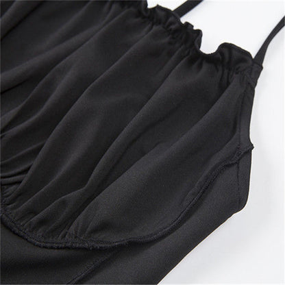 Cute Sexy Ruched Ruffle Crop Top Camisole Tank Spaghetti T-shirt Tee Shirt E-Girl Kawaii Korean Japanese Harajuku Retro Streetwear Fashion