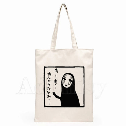 Japanese Anime Print Canvas Tote Bag