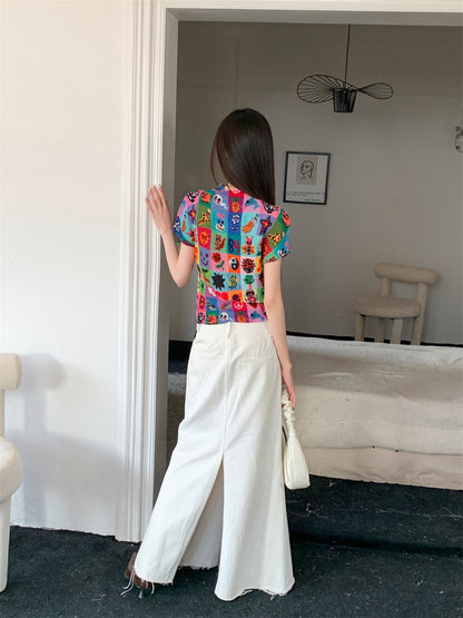 Rainbow Y2K Graphic Print Short Sleeve T-shirt