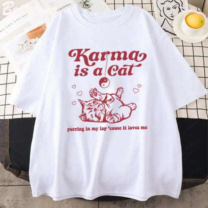Karma Cat Print Short Sleeve T-shirt