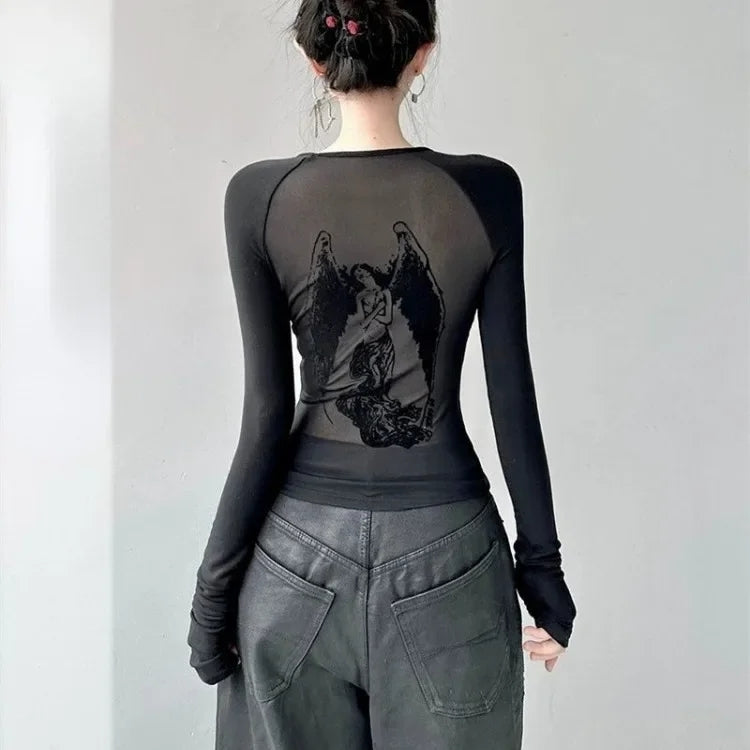 Black Angel Mesh Long Sleeve Shirt