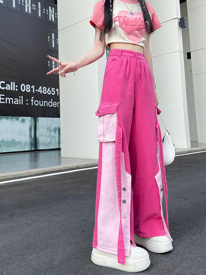 Pink Patchwork Baggy Cargo Pants