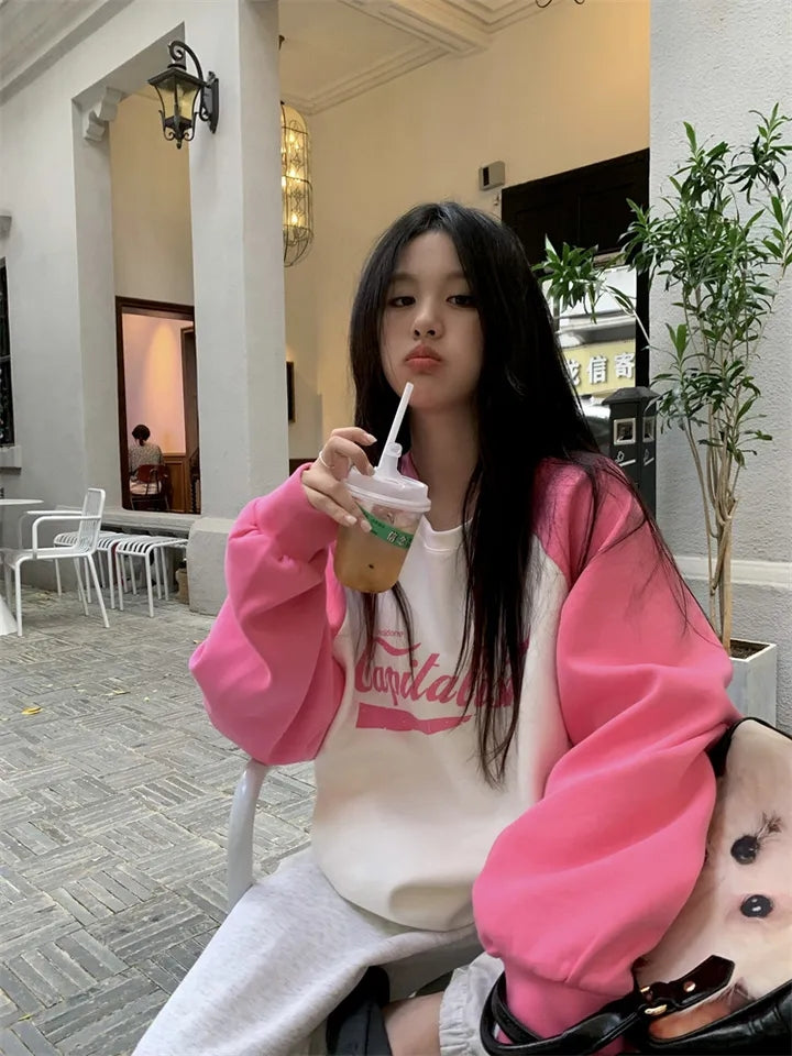 Pink Patchwork Long Sleeve Sweatshirt