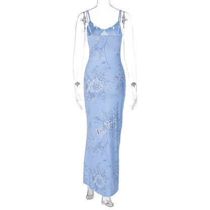 Blue Floral V Beach Maxi Dress