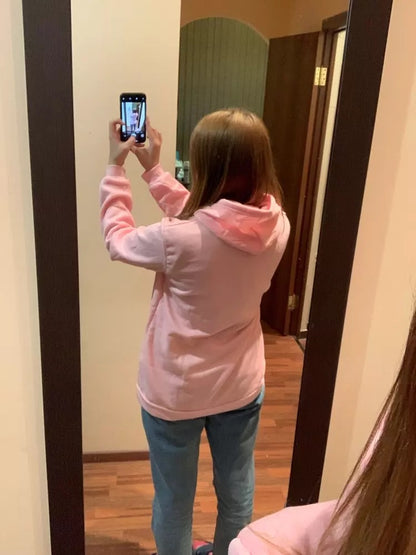 Cute Cat Game Pink Oversized Cartoon Print Casual Sweatshirt Hoodie Pullover E-Girl Kawaii Korean Japanese Harajuku Retro Streetwear Aesthetic