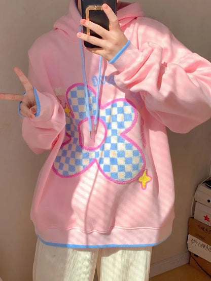 Pink Flower Lattice Embroidery Hoodie