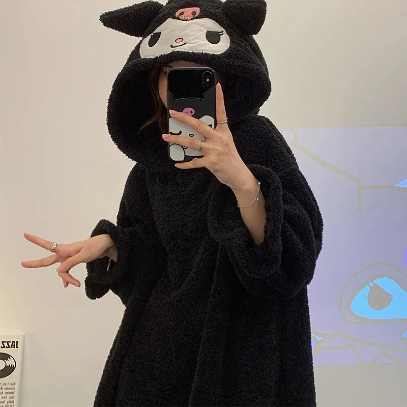 Black Japanese Anime Fleece Pullover Pajamas