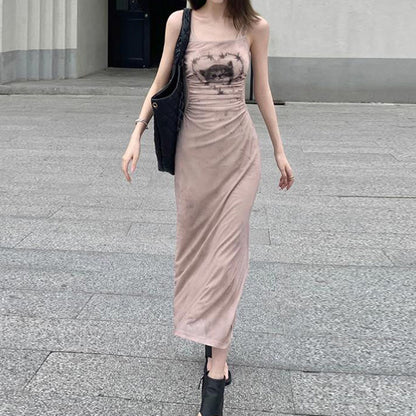Cat Graphic Print Split Long Dress