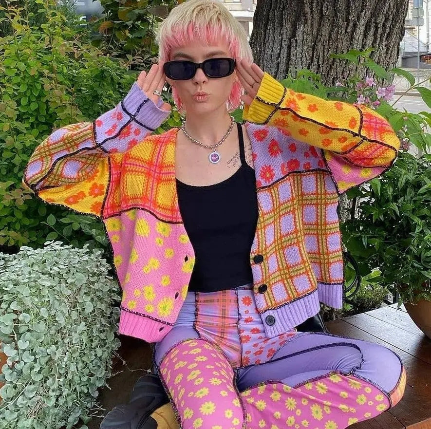 Funky Colorful Pattern Sweater Cardigan