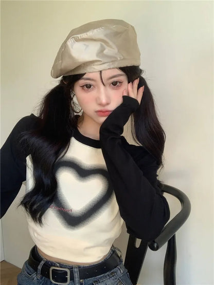 Black Heart Patchwork Long Sleeve T-shirt