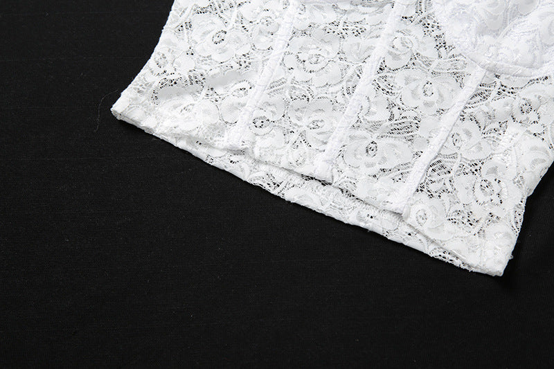 Cute Sexy Floral Lace Corset Camisole Tank Crop Top Sleeveless Shirt Bodycon Goth Punk Summer Casual E-Girl Kawaii Korean Japanese Harajuku Streetwear
