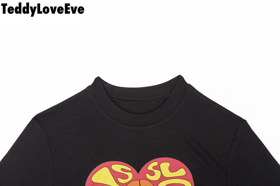 Cute Black Alien Girl Cartoon Graphic Casual Short Sleeve Shirt Tee T-shirt E-Girl Kawaii Korean Japanese Harajuku Chinese Retro Streetwear Aesthetic