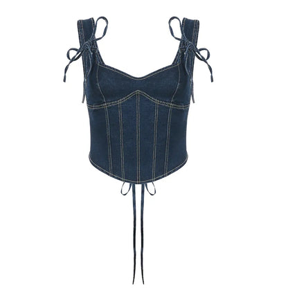 Blue Denim Corset Bandage Tank Top