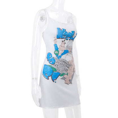 Y2K Graffiti Print Halter Mini Dress