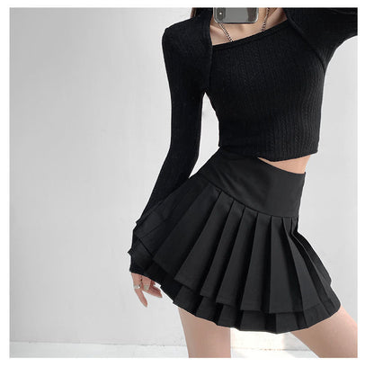 Preppy Double Pleated High Waisted Mini Skirt Aesthetic Casual E-Girl Kawaii Korean Japanese Harajuku