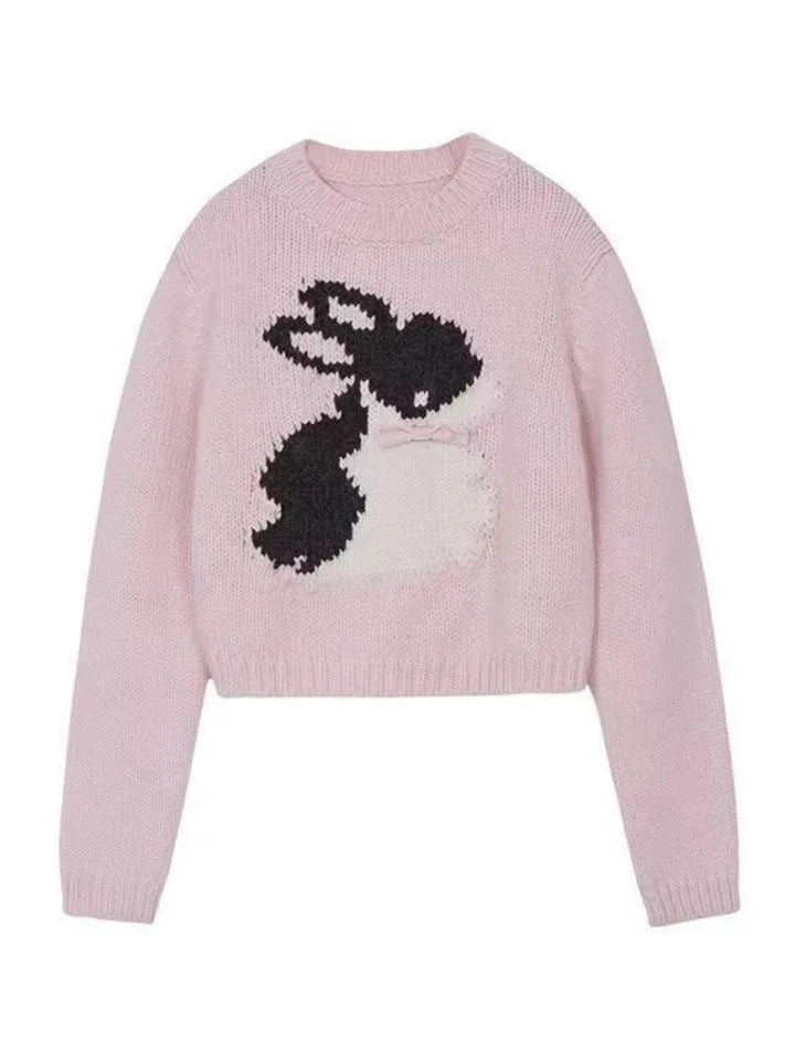 Pink Rabbit Bow Cropped Sweater