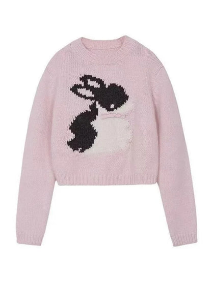 Pink Rabbit Bow Cropped Sweater