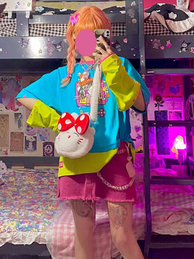 Colorful Anime Girl Graphic Print Short Sleeve T-shirt