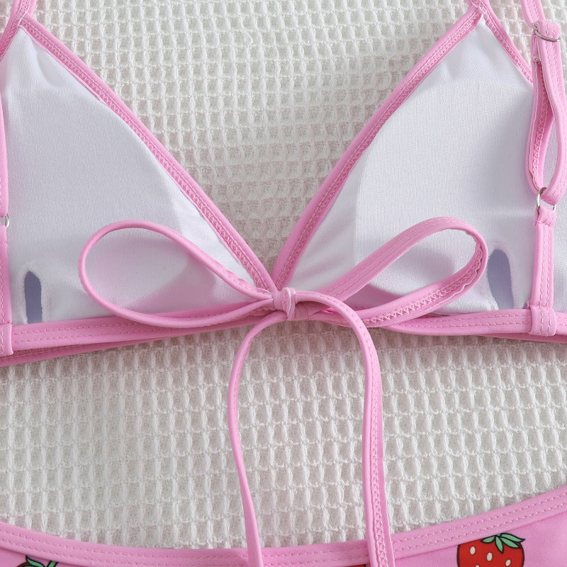 2PCS Pink Strawberry Japanese Cat Bikini Set