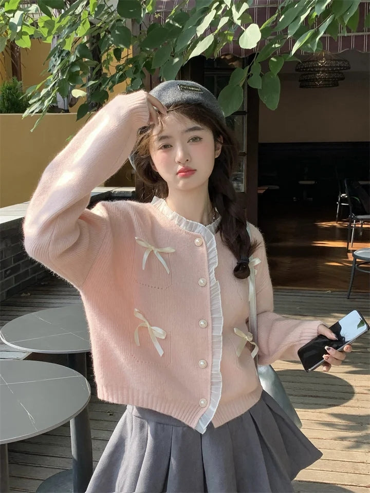 Pink Bow Knot Long Sleeve Sweater