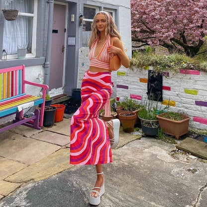 Cute Vintage Red Flower High Waist Print Beach Long Skirt Wrap Sexy Aesthetic Casual Summer E-Girl Kawaii Korean Japanese Harajuku