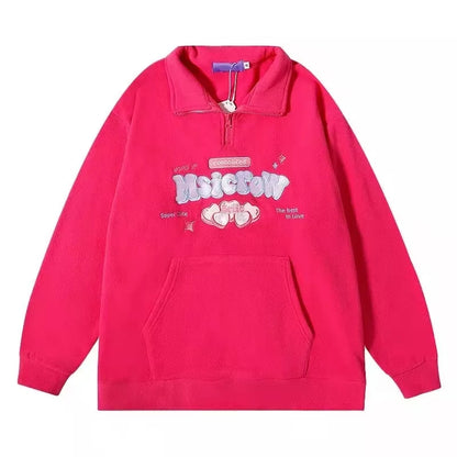 Love Heart Letter Embroidery Loose Long Sleeve Pullover