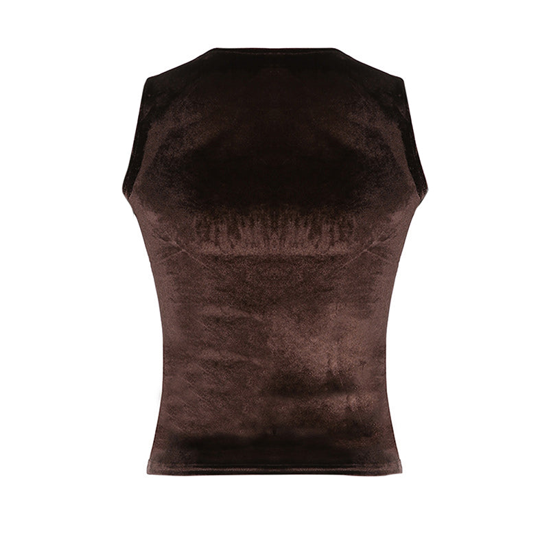 Brown Velvet Patchwork Tank Top
