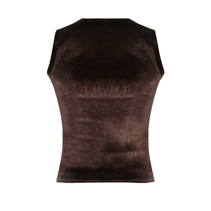 Brown Velvet Patchwork Tank Top
