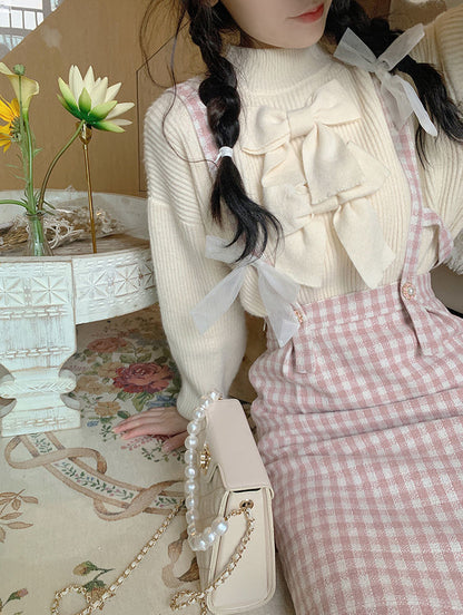 Pink Plaid High Waist Long Skirt