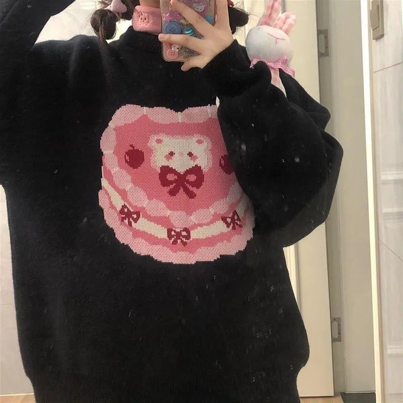 Sweet Bear Cake Print Sweater