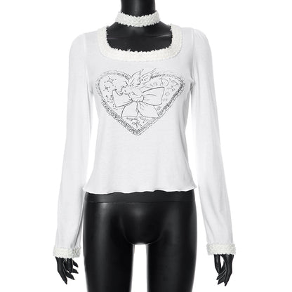 White Heart Fairy Print Long Sleeve Shirt