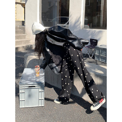 Black Heart Loose High Waist Pants