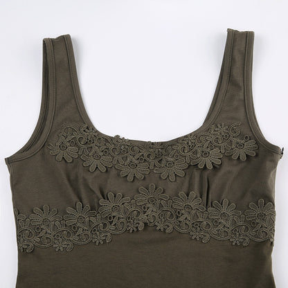 Green Ruffle Irregular Lace Dress