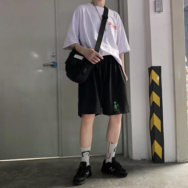 Cute Alien Casual Loose Boyfriend Bike Jogger Shorts Goth Punk E-Girl Kawaii Korean Japanese Harajuku Chinese Retro Streetwear Aesthetic