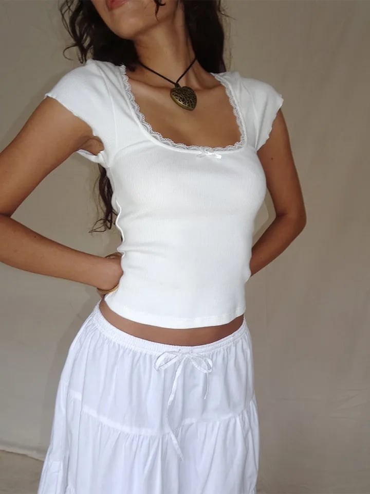 White Lace Short Sleeve Shirt