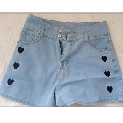 Heart Embroidery Denim Shorts