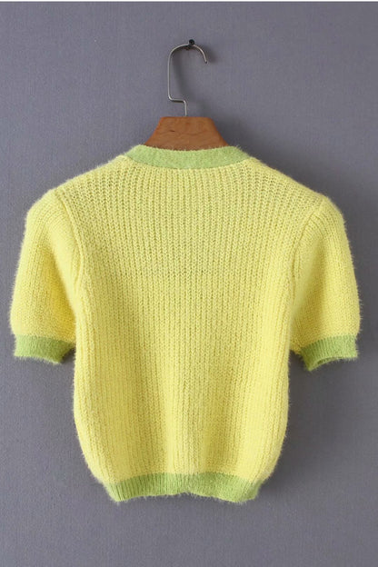 Cute Vintage Sweater Cardigan Knit Crop Top Short Sleeve Shirt Tee T-shirt E-Girl Kawaii Korean Japanese Harajuku Chinese Retro Streetwear Aesthetic