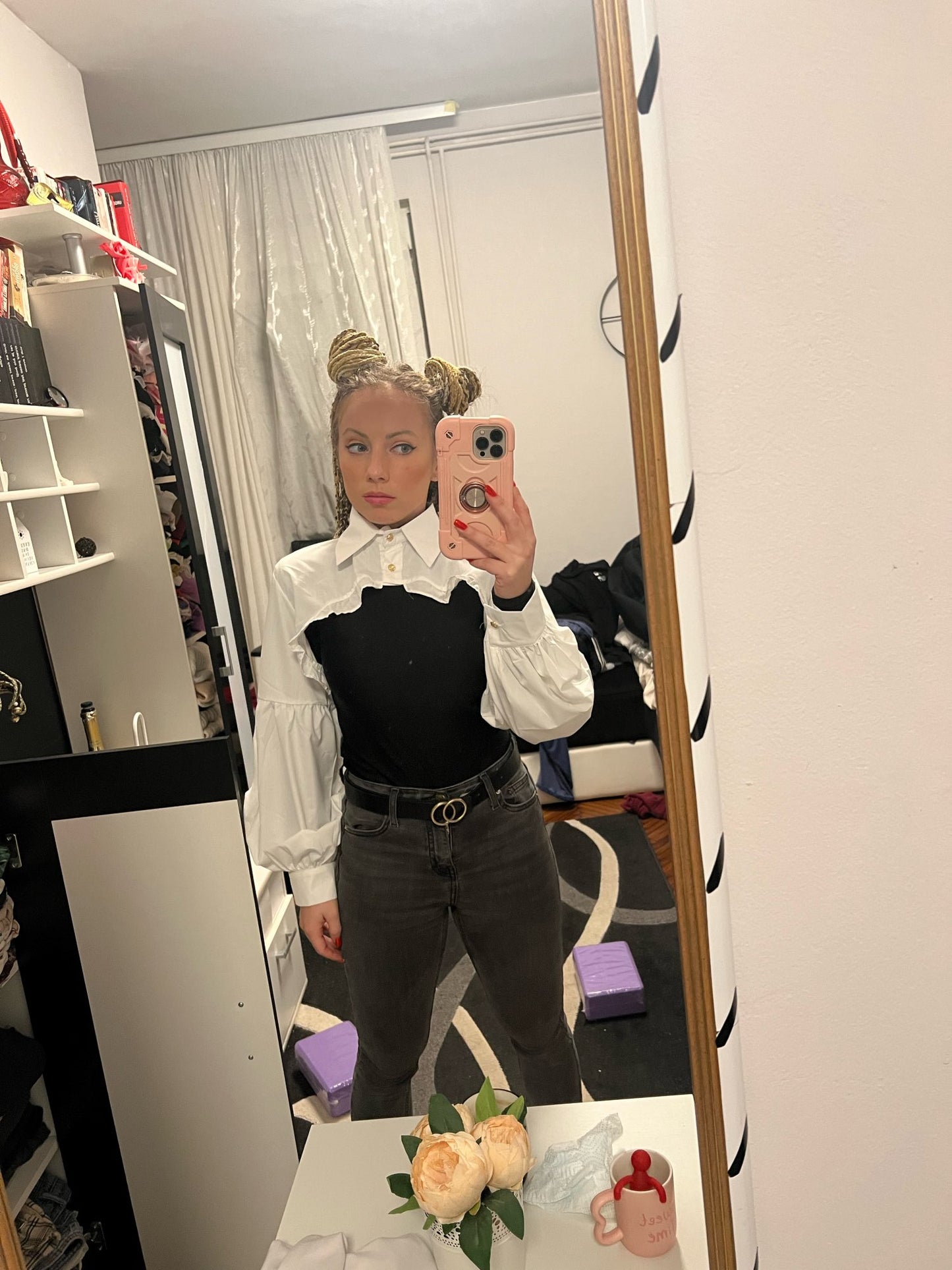 Puff Ruffle Collar Long Sleeve Blouse