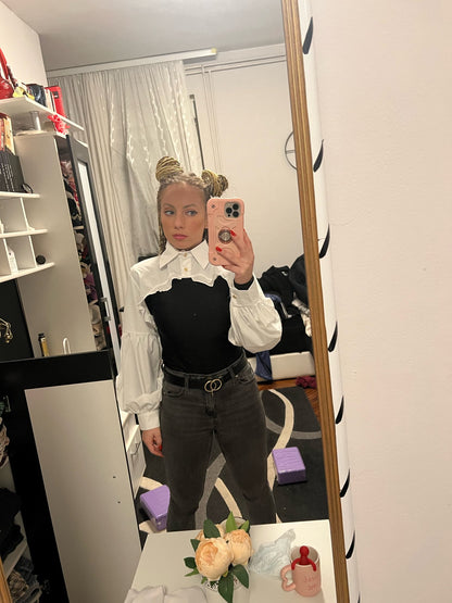 Puff Ruffle Collar Long Sleeve Blouse