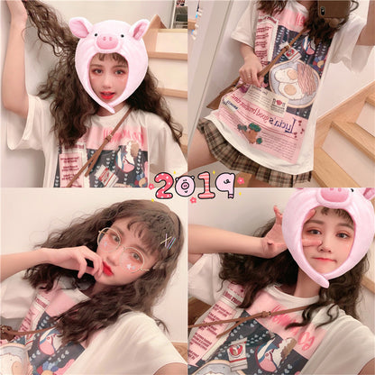 Cute Funny Cartoon Egg Bacon Breakfast Food Graphic Short Sleeve Shirt Tee T-shirt E-Girl Kawaii Korean Japanese Harajuku Chinese Retro Streetwear