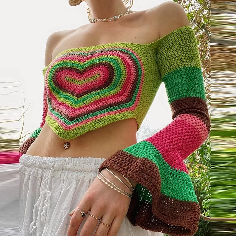 Heart Crochet Knit Crop Top