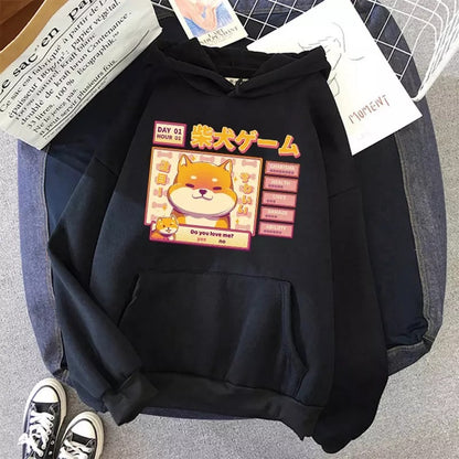 Cute Pastel Shiba Inu Dog Cartoon Print 90s Oversized Hoodie Sweater Sweatshirt Pullover Winter E-Girl Kawaii Korean Japanese Harajuku Streetwear
