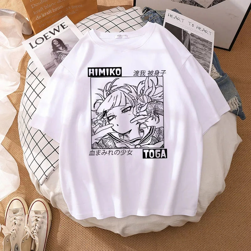 Cute Himiko Toga Anime Girl Cartoon Print Oversized Short Sleeve T-shirt Aesthetic Casual Summer E-Girl Kawaii Korean Japanese Harajuku