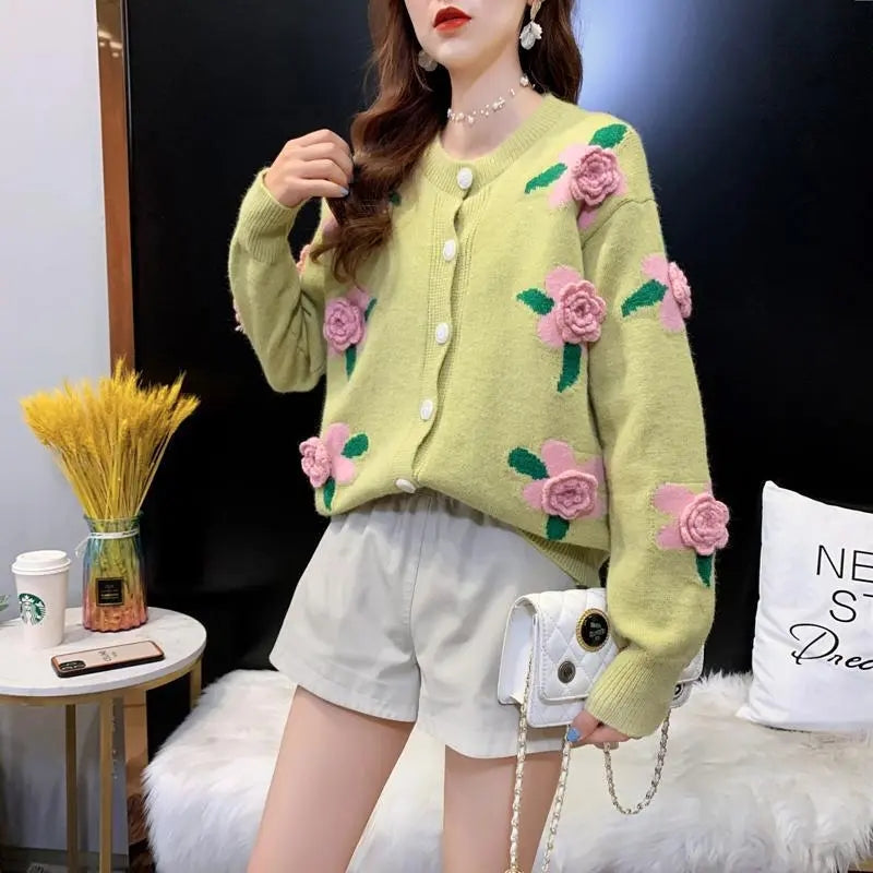 Rose Embroidery Button Up Cardigan