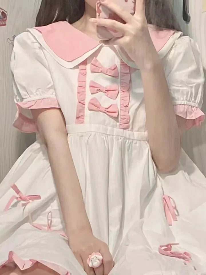 Sweet Pink Bow Short Sleeve Dress