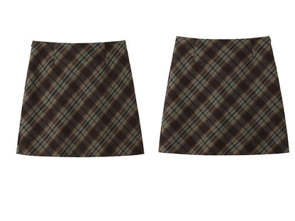 Brown Plaid A-Line Mini Skirt