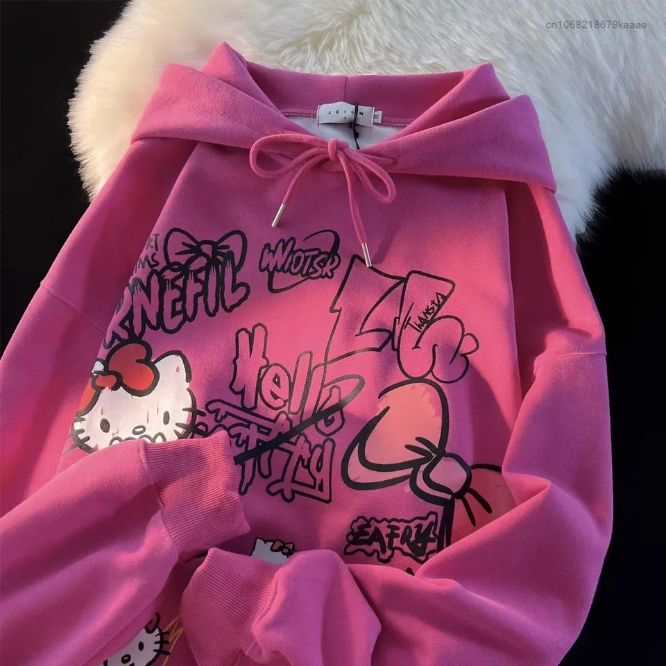 Graffiti Cat Print Hoodie