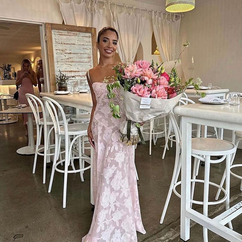 Pink Floral Patchwork Spaghetti Strap Maxi Dress