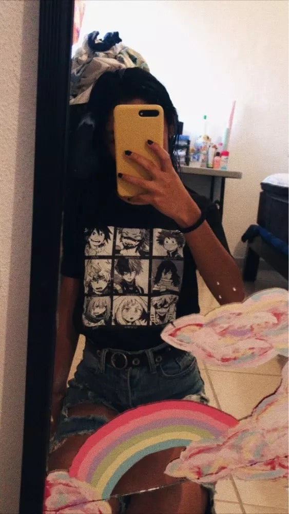 Cute Japanese Anime Print Oversized Short Sleeve Shirt